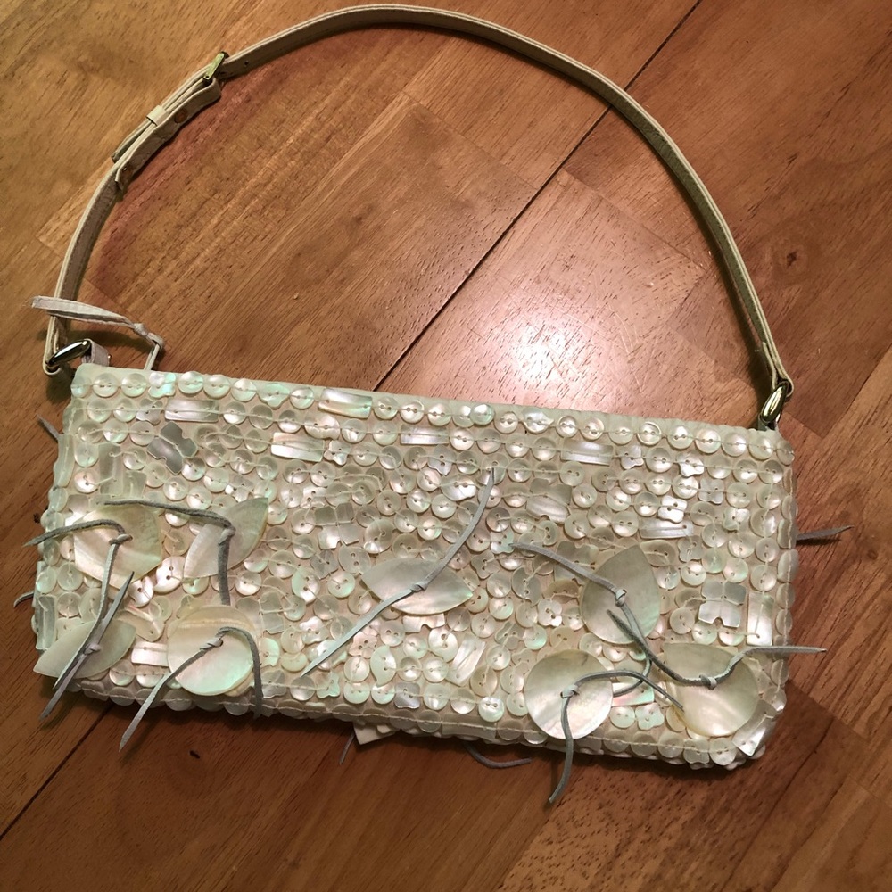 Chan Luu Ivory Silk Mother of Pearl Baguette Purse